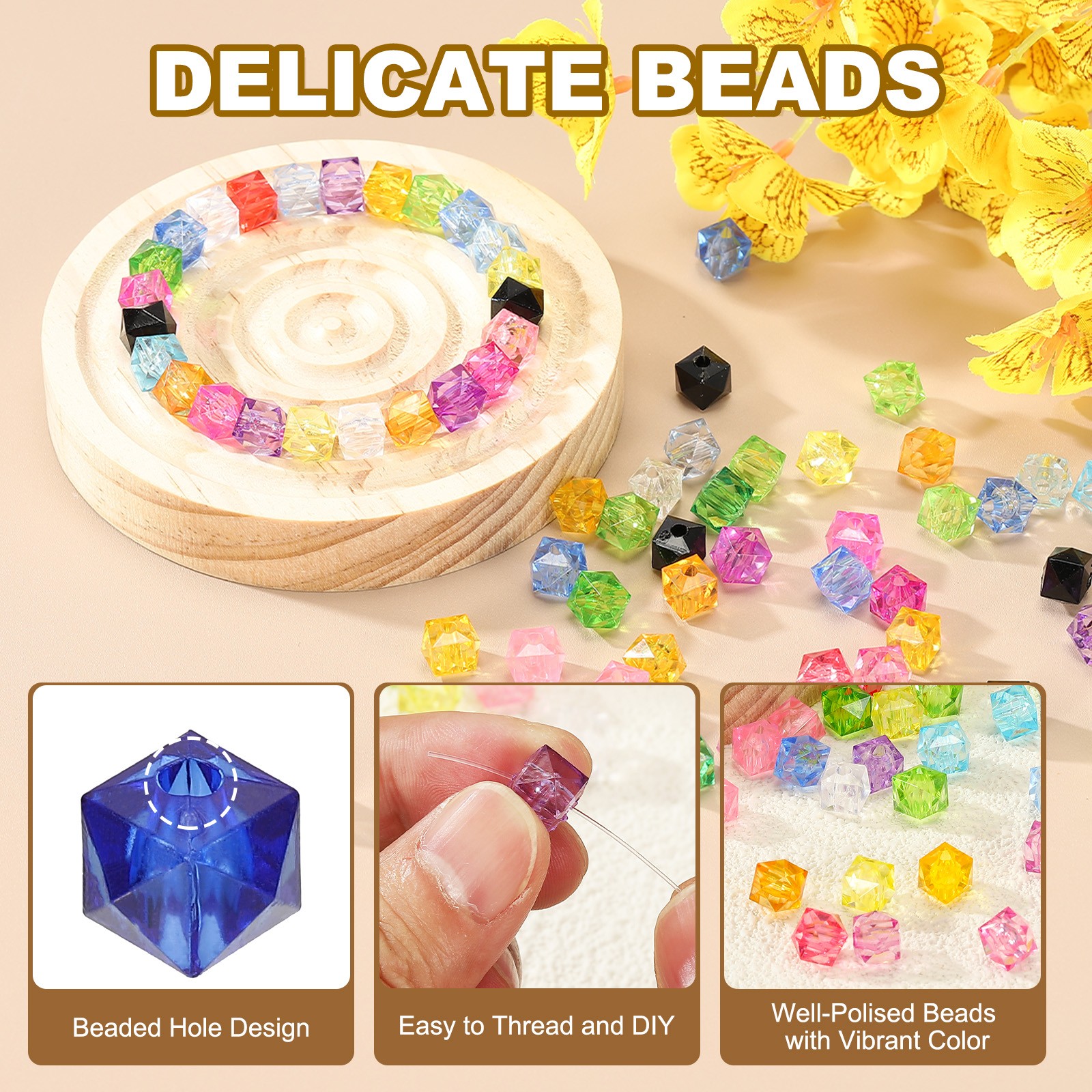 200 Pcs 10mm Blue Acrylic Cube Faceted Beads Diamond Spacer Beads for Craft