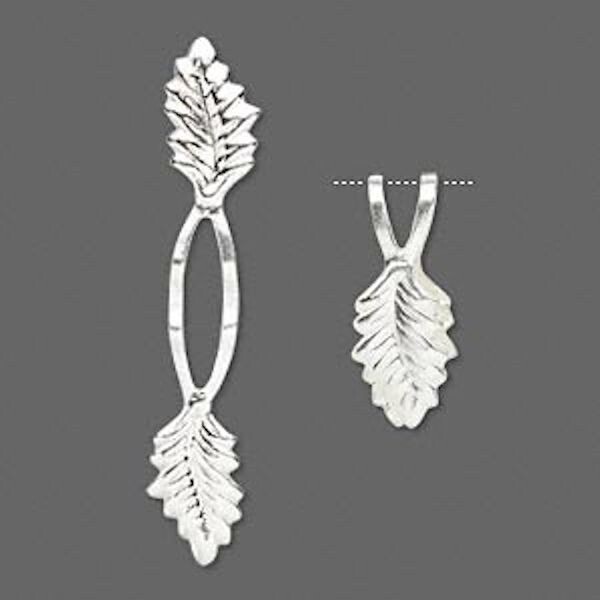 Bail, Fold-Over, 10 Silver Plated Brass Glue on Y Leaf Pendant Bails 20mm Grip
