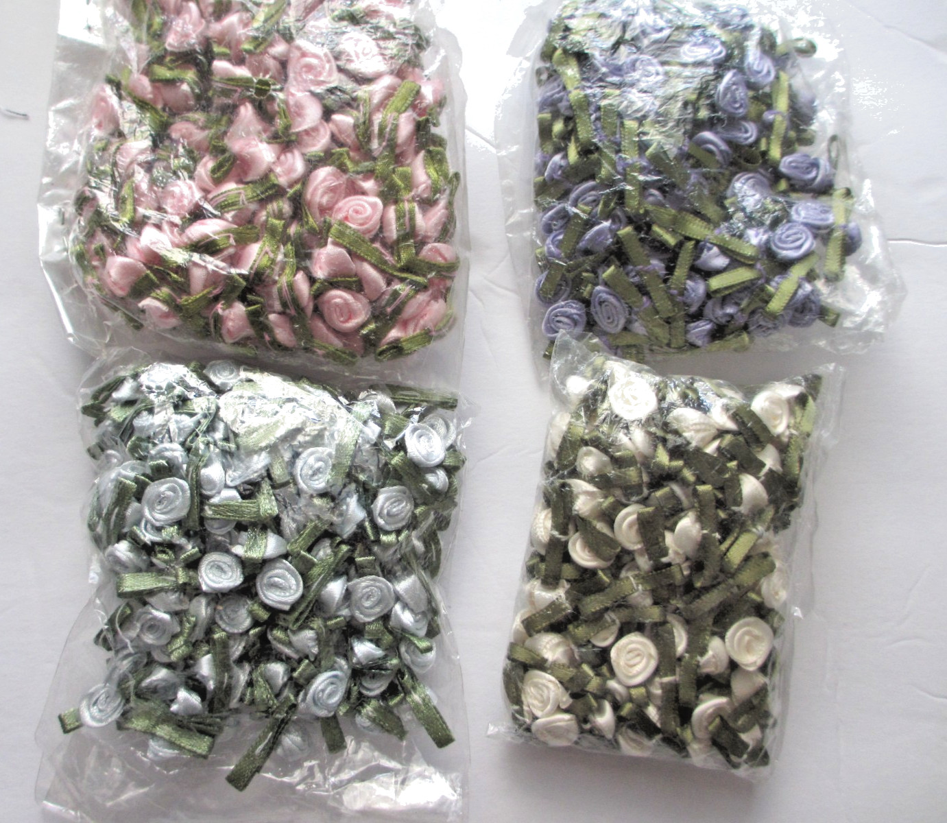 Small Ivory Purple Pink Light Blue Rose Flower Embellishments Vintage Packages
