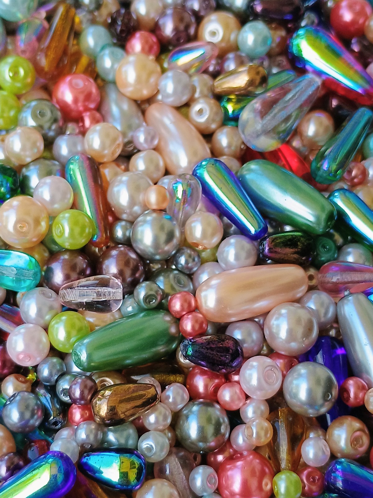 2lb Mixed Lot Of Glass Teardrop & Pearl Coated Beads – 4+ Sizes 4-10mm Approx