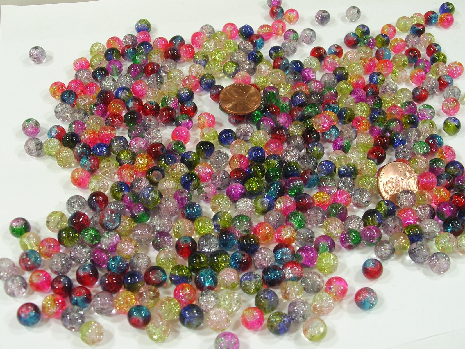Two Pounds (7mm x 8mm) Round Assorted India Crackle Glass Beads Bulk (TKK-9) ⭐