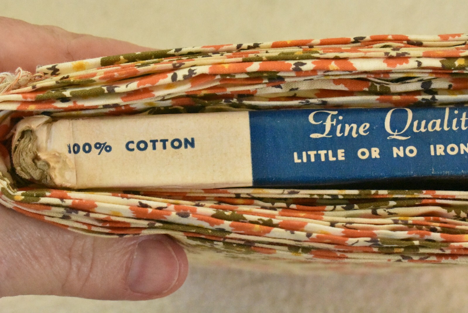 By 1/2 Yd, 35″ Wide, Vintage 1940’s-60’s, Orange &Olive Calico on Cream, B1690