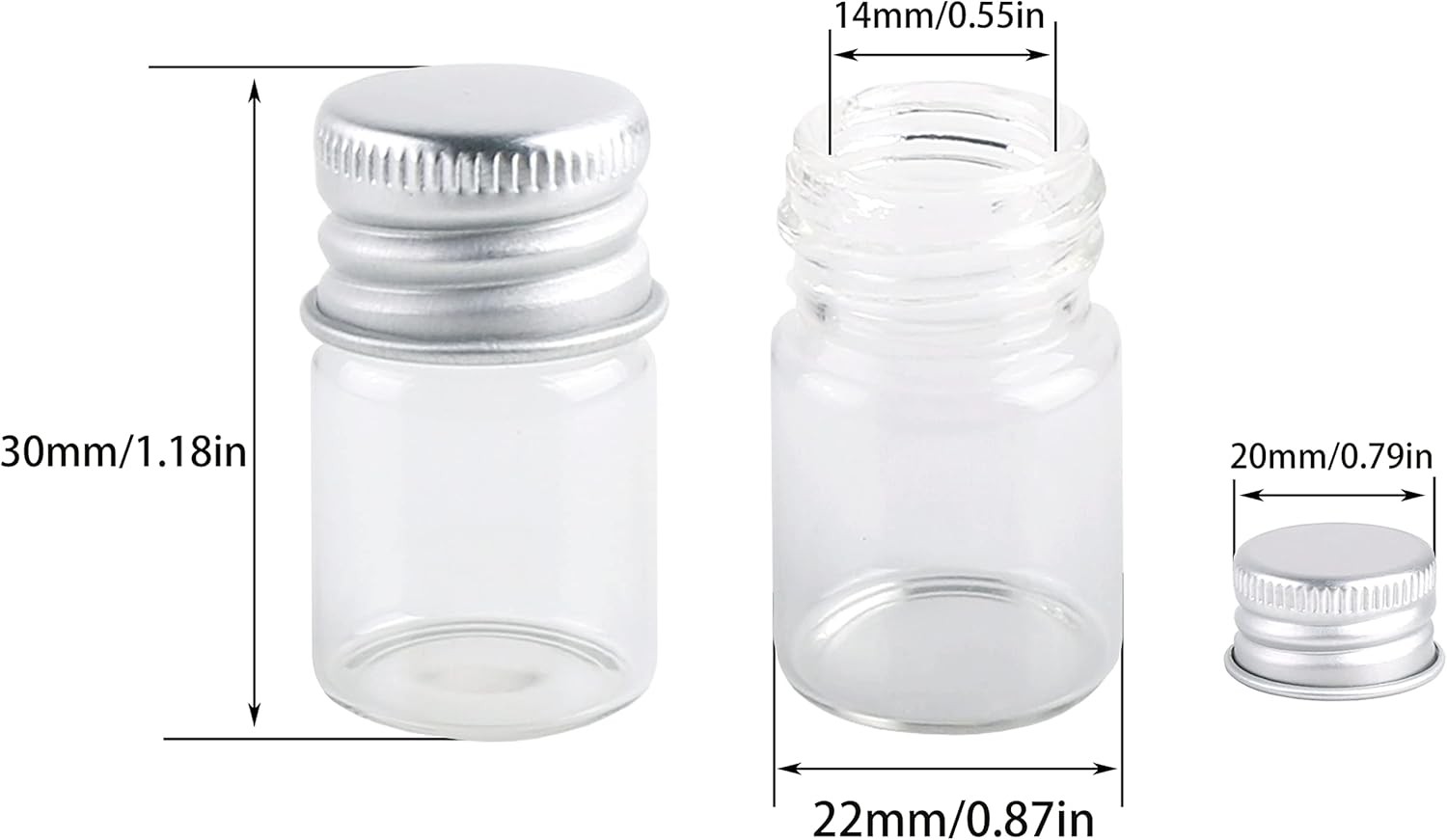 24 Sets 10Ml Glass Vials Small Bottles Mini Tiny Jars with Aluminum Screw Caps S