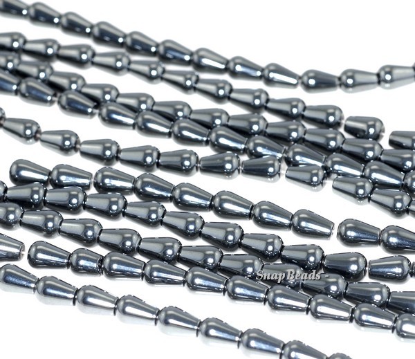 NOIR BLACK HEMATITE GEMSTONE BLACK TEARDROP PEAR 8X5MM LOOSE BEADS 7.5″