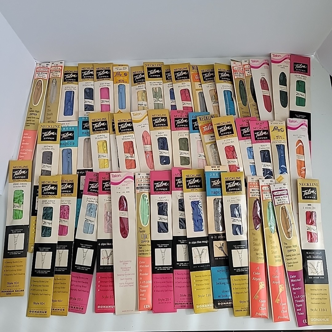 Lot 50 NOS VTG Talon Zephyr Zippers Zippers Varies JP Coats Lily All Colors
