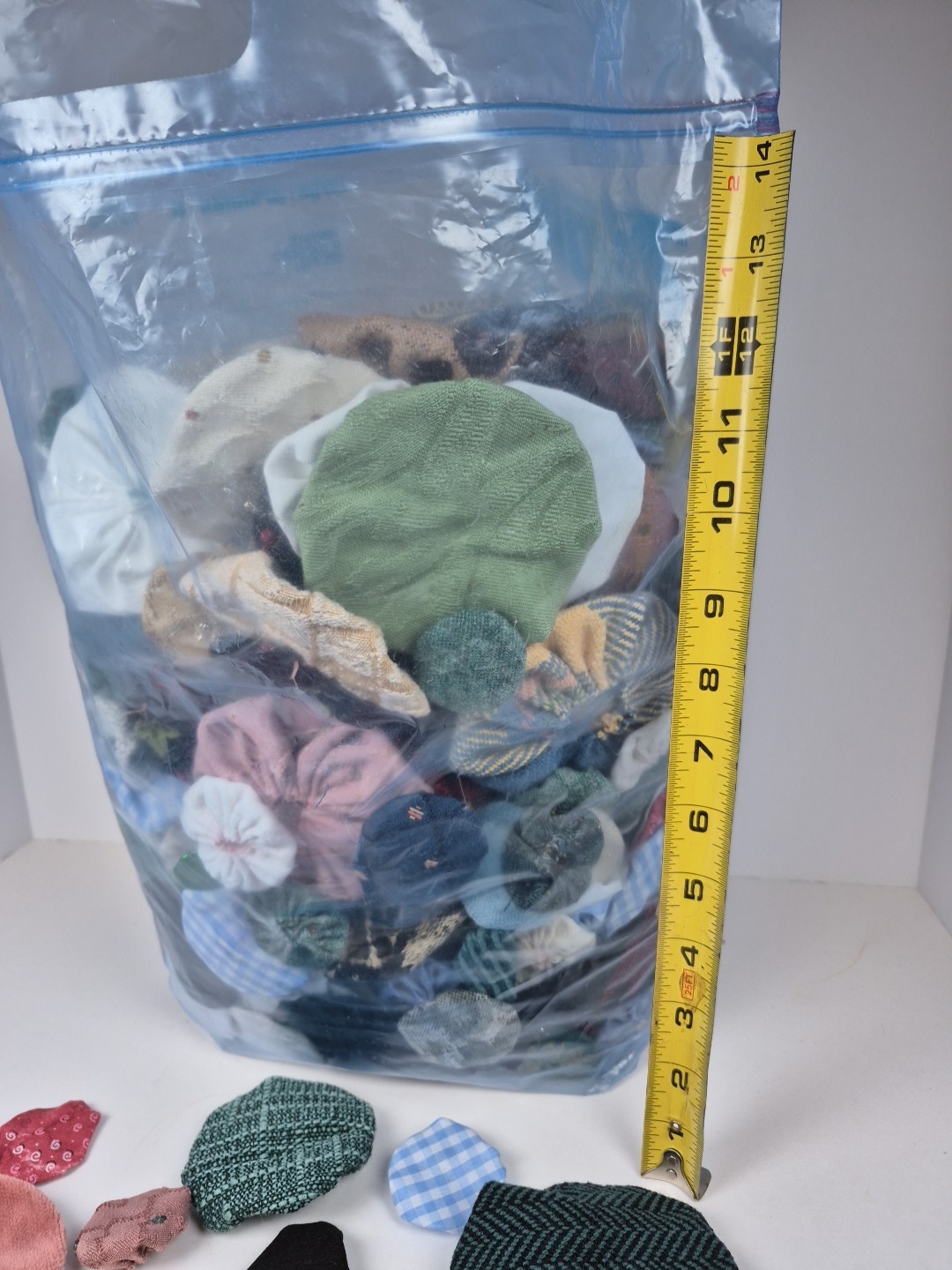 2lb 15oz Bag Of Yoyo Quilt Pieces All Sewn Different Sizes & Materials