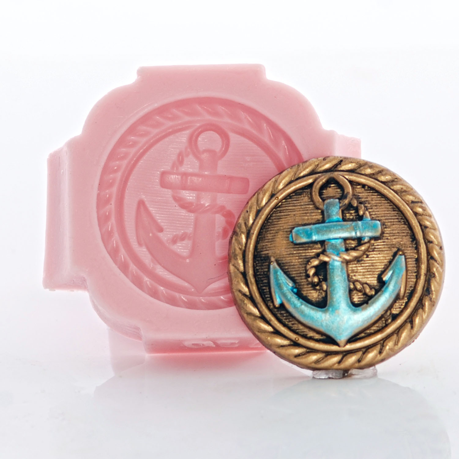 Silicone Nautical Anchor Button Mold Resin Clay Jewelry Fondant Mint Mold (730)