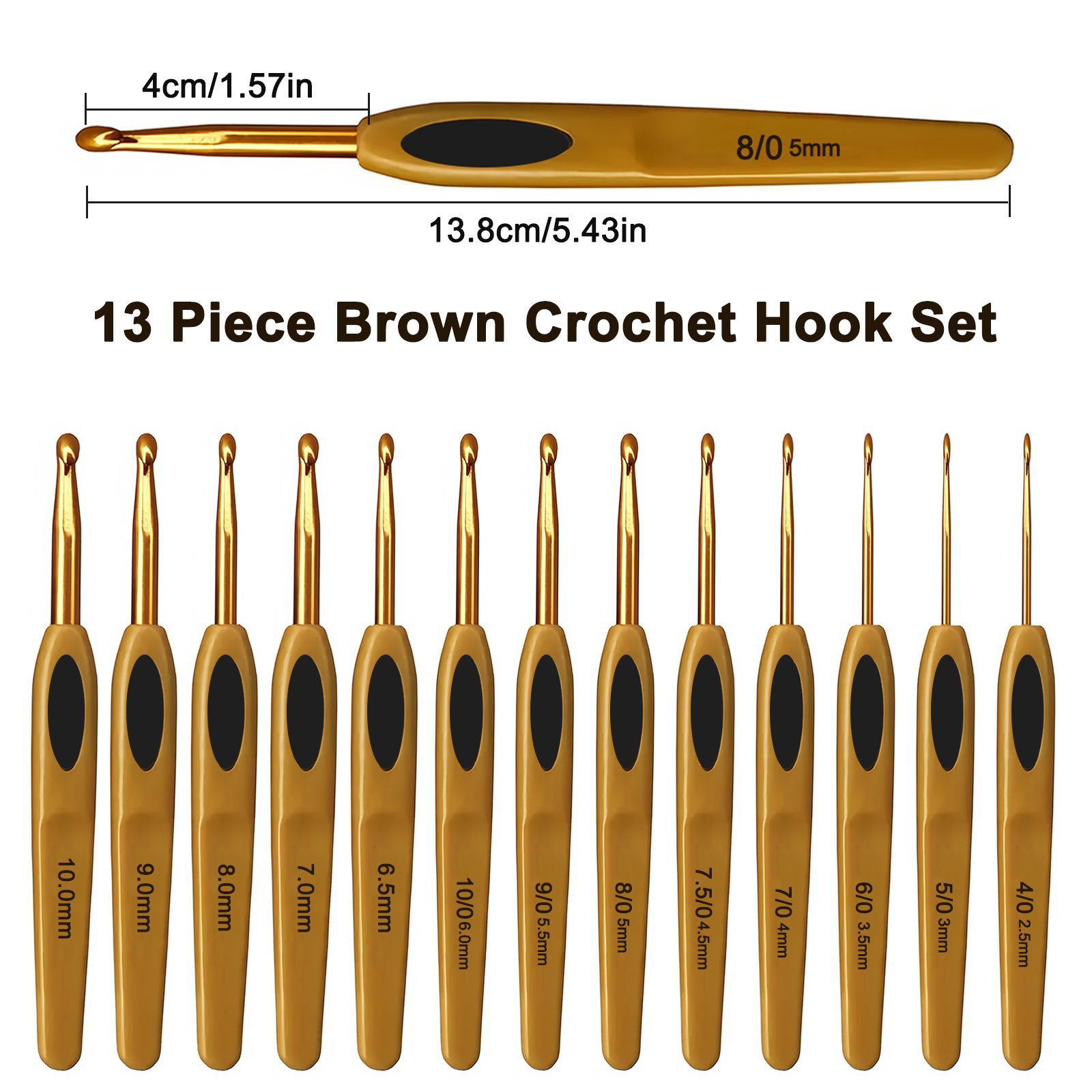 13PCS Ergonomic Crochet Hooks Set Soft Grip Handle Alloy Knitting & Weaving Tool