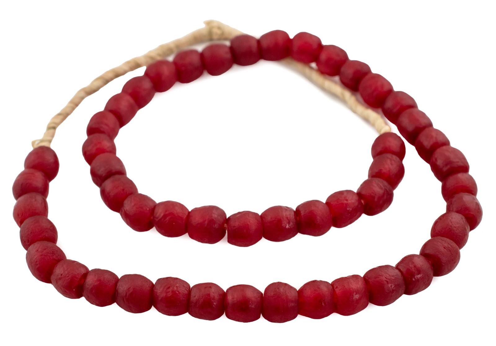 Deep Red Recycled Glass Beads 11mm Ghana African Sea Glass Round Large Hole