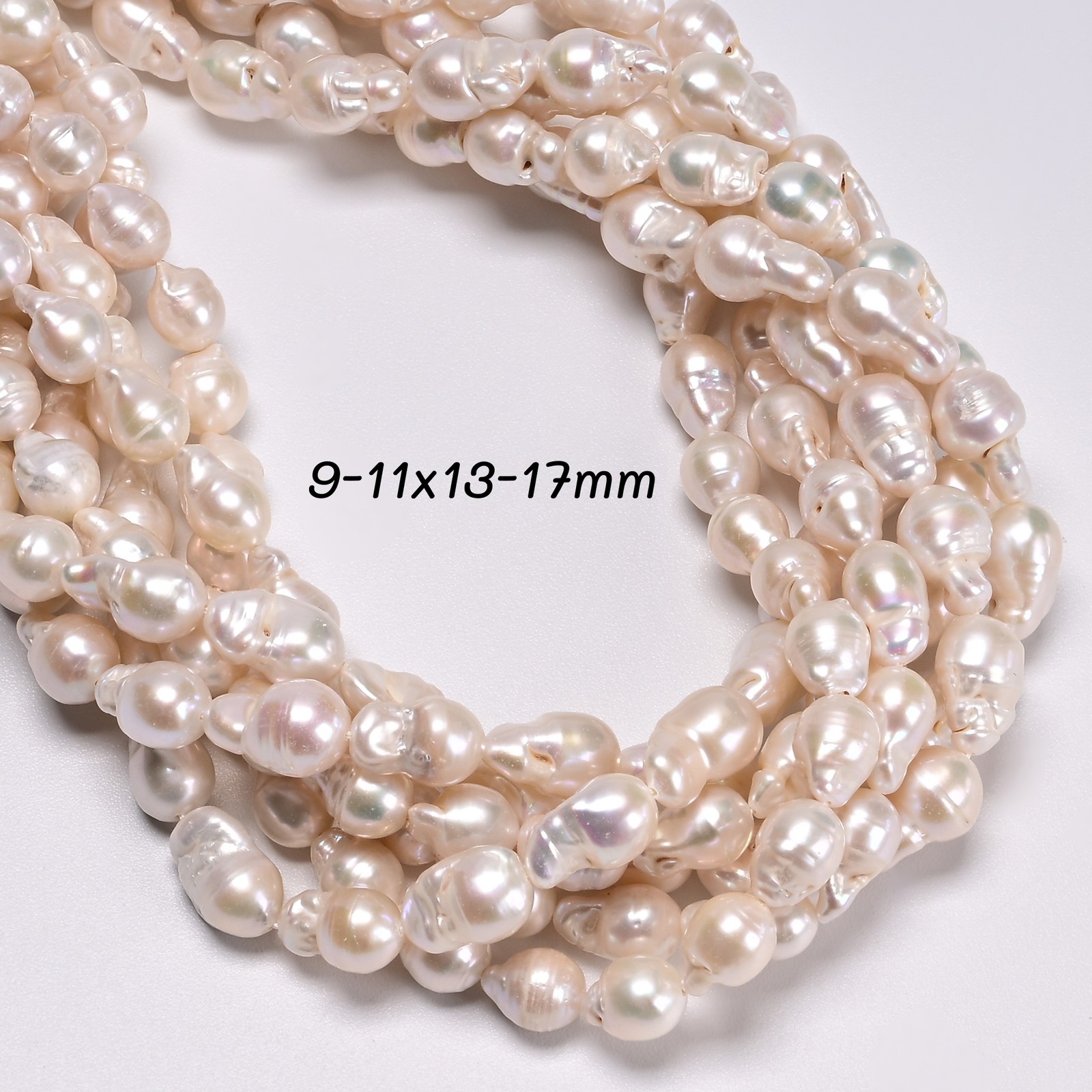 White Fresh Water Pearl Baroque Beads 9-11×13-17mm 10-12×14-17mm 15.5″ Strand