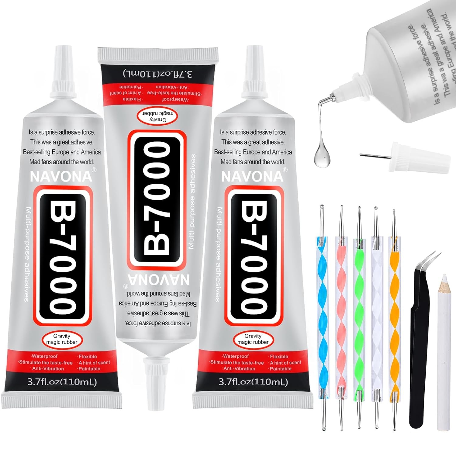 3 PCS B7000 Glue 110ml Set w/ Precision Tip, Tools for Jewelry, Fabric, Crafts