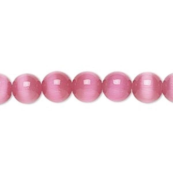 Dark Pink Cat’s Eye Fiber Optic Glass 8mm Round Grade A Beads 1 Std(50)