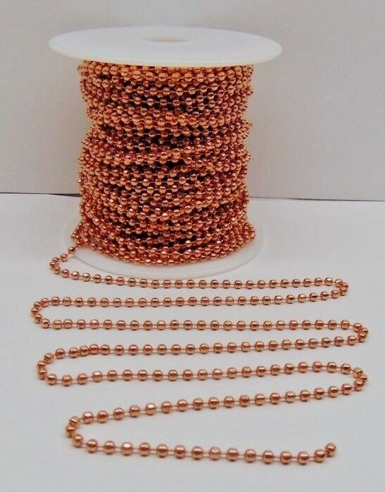 100% COPPER Ball Chain ~ Faceted Bead ~ 3.2mm ~ w/ or w/o Connectors Made in USA