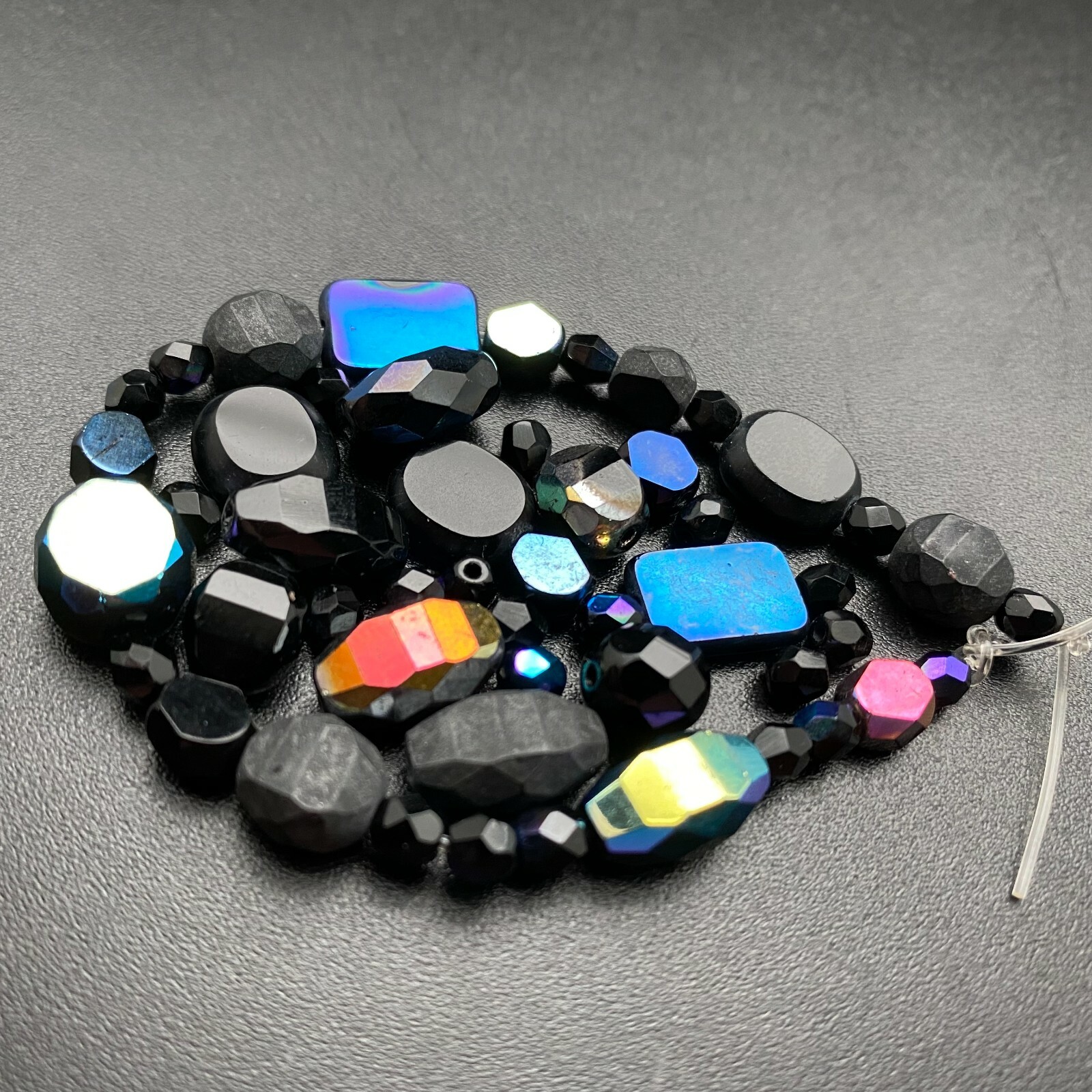 Multi-Shaped Assortment Black With AB Finish Czech Glass Beads (BLKCG58)