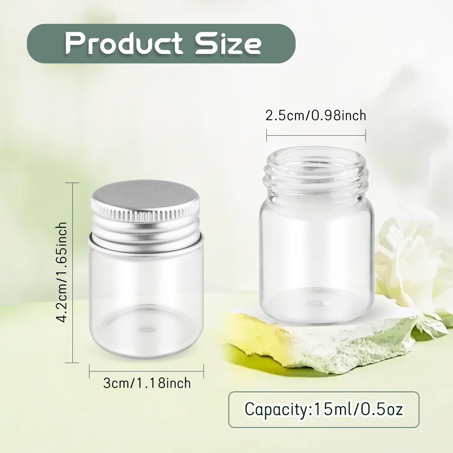 50 Pcs 15Ml/0.5Oz Glass Bottles Empty Clear Glass Jars Tiny Cosmetic Sample