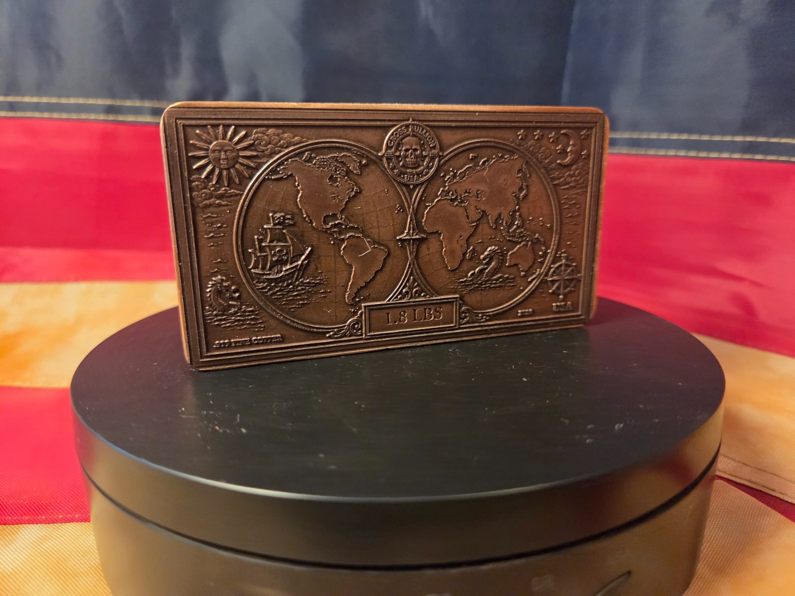 Hand Poured .999 Fine Copper Bullion Bar Art – 1.8 Lbs – *Cross Bones Bullion*