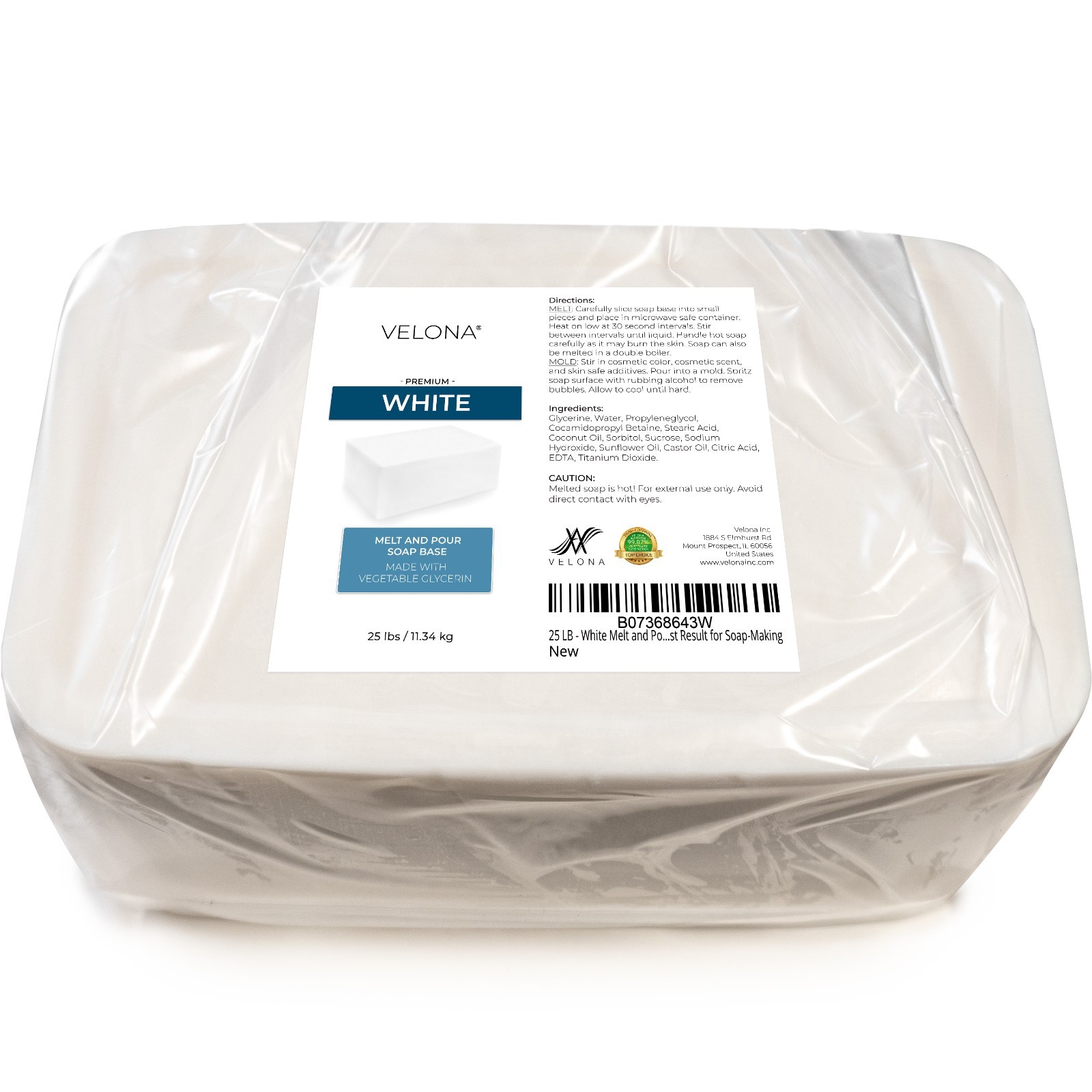 2, 5, 10, 25 LB – White Melt and Pour Soap Base by Velona | SLS/SLES Free