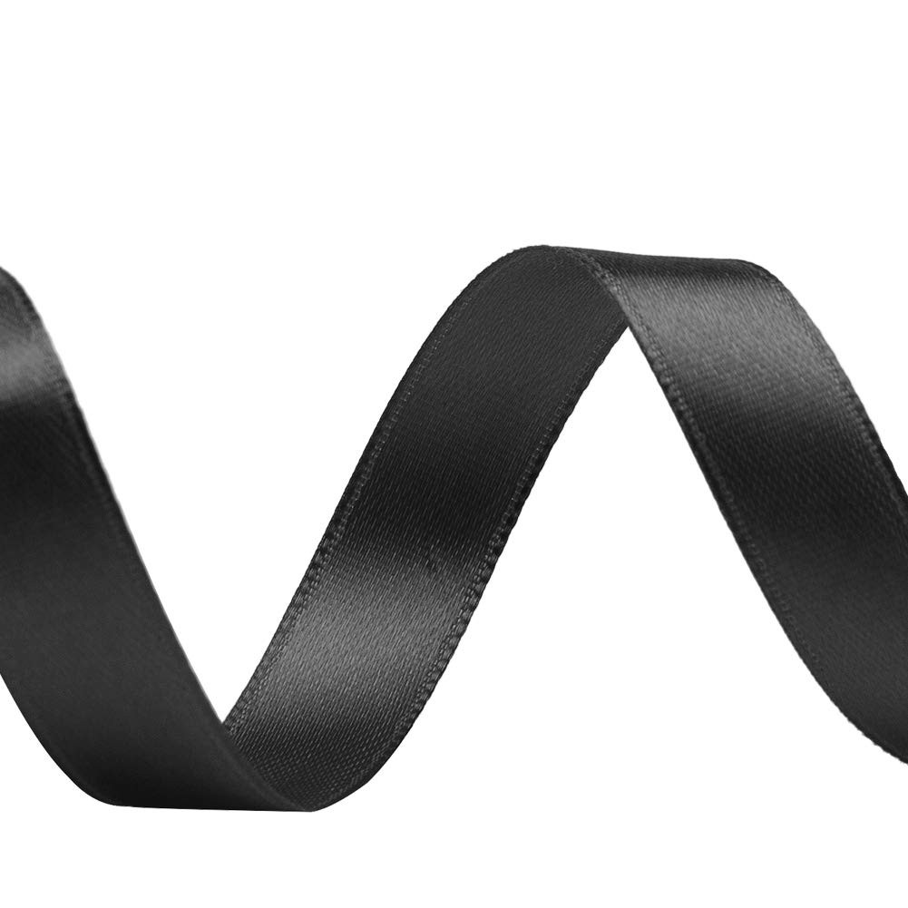 Solid Color Double Faced Black Satin Ribbon 1/2″ X 25 Yards, Ribbons Perfect for