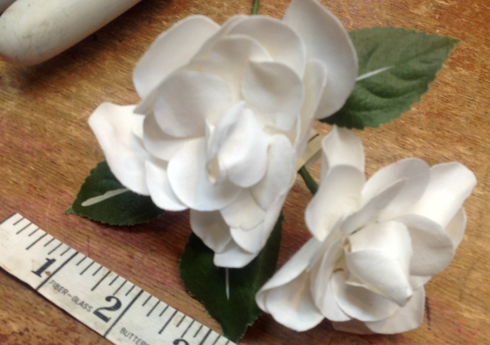 vintage linen silk white double gardenia leaves made in Czechoslovakia 1 spray