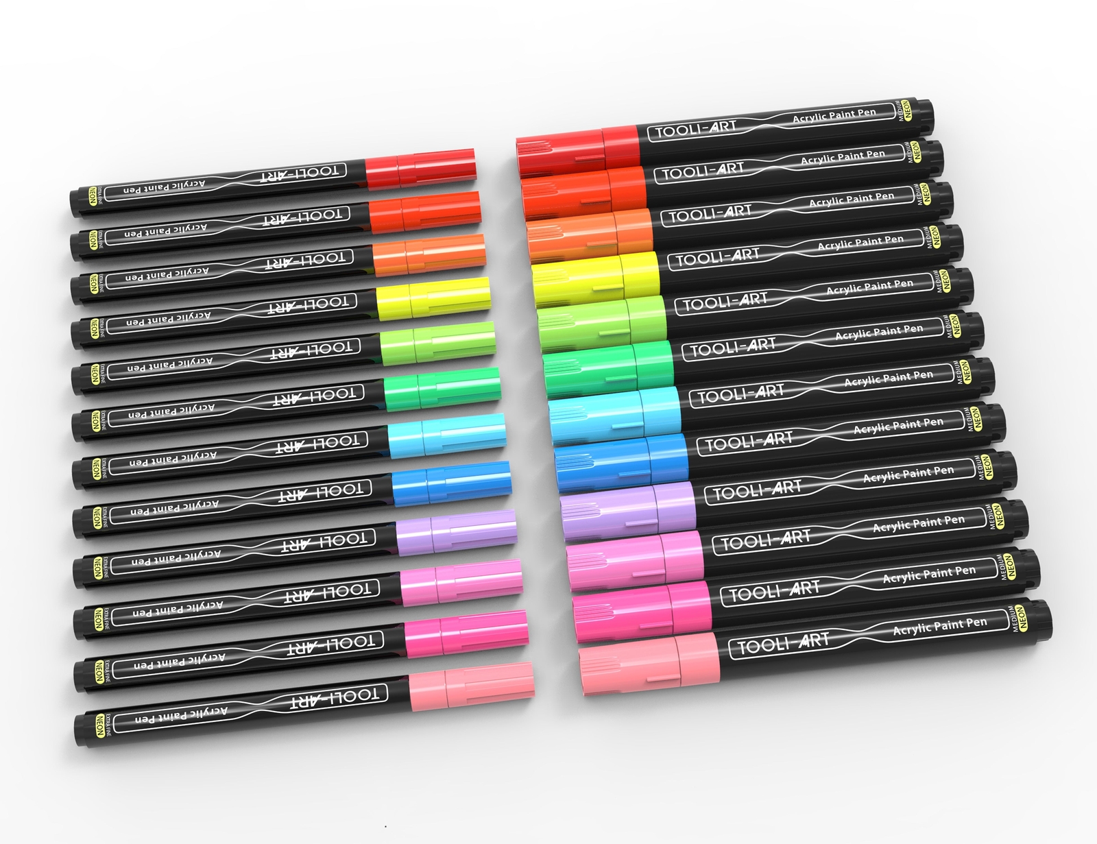 TOOLI-ART 24 Neon Fluorescent Acrylic Paint Pens Set (EXTRA FINE + MEDIUM)