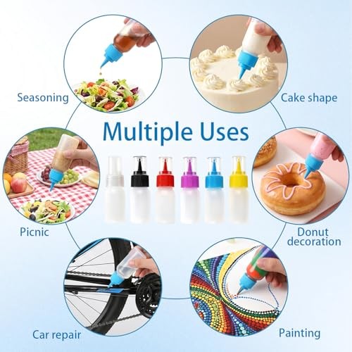 6 Pcs Plastic Squeeze Bottles – Leak Proof Condiment Bottles Set with Colorful
