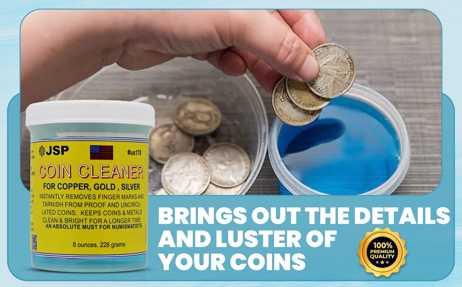 JSP Super Coin Cleaner for Copper Gold Silver Precious Metals Brightens Tarnish