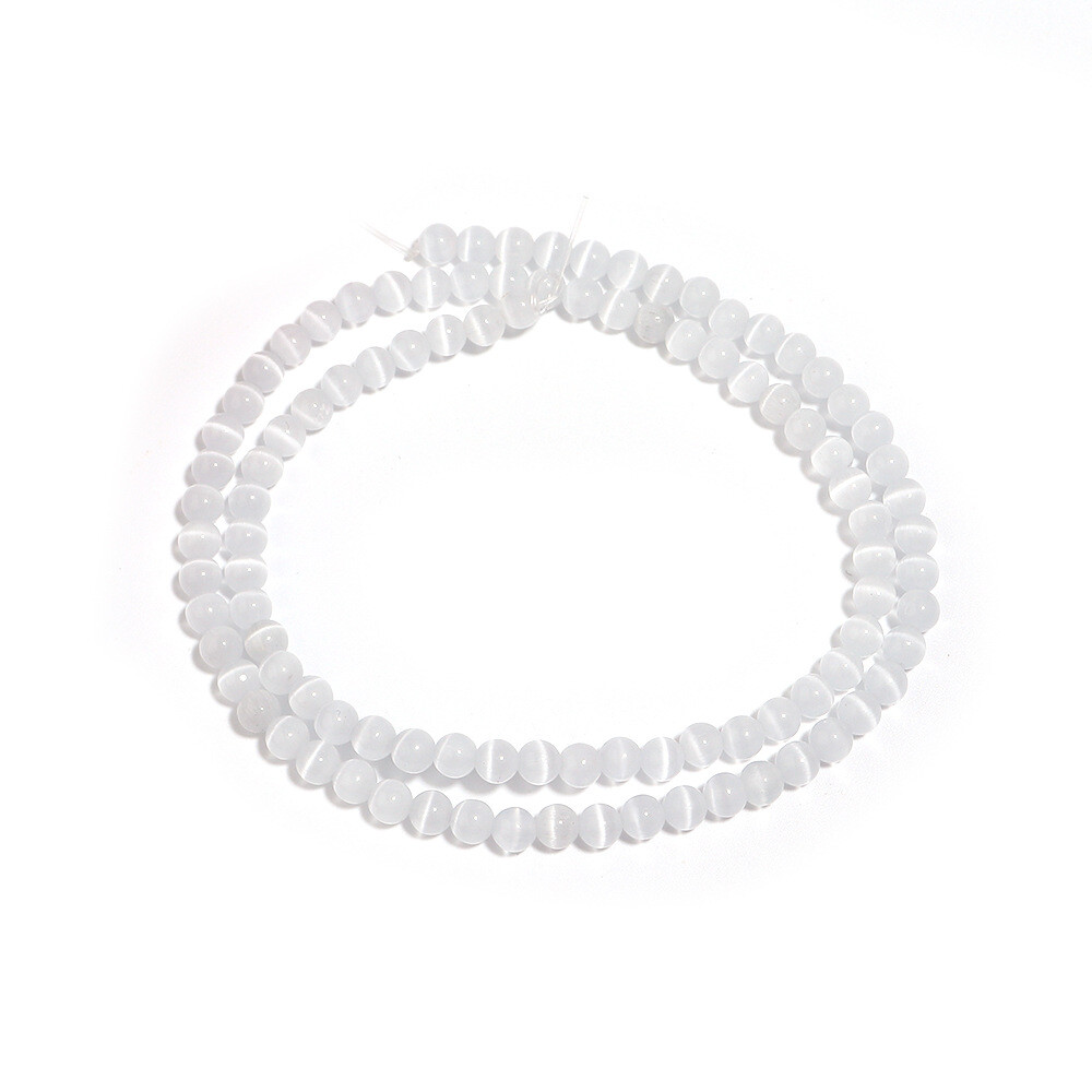 4-12mm Natural White Cat Eye Opal Stone Round Spacer Beads for Jewelry Making