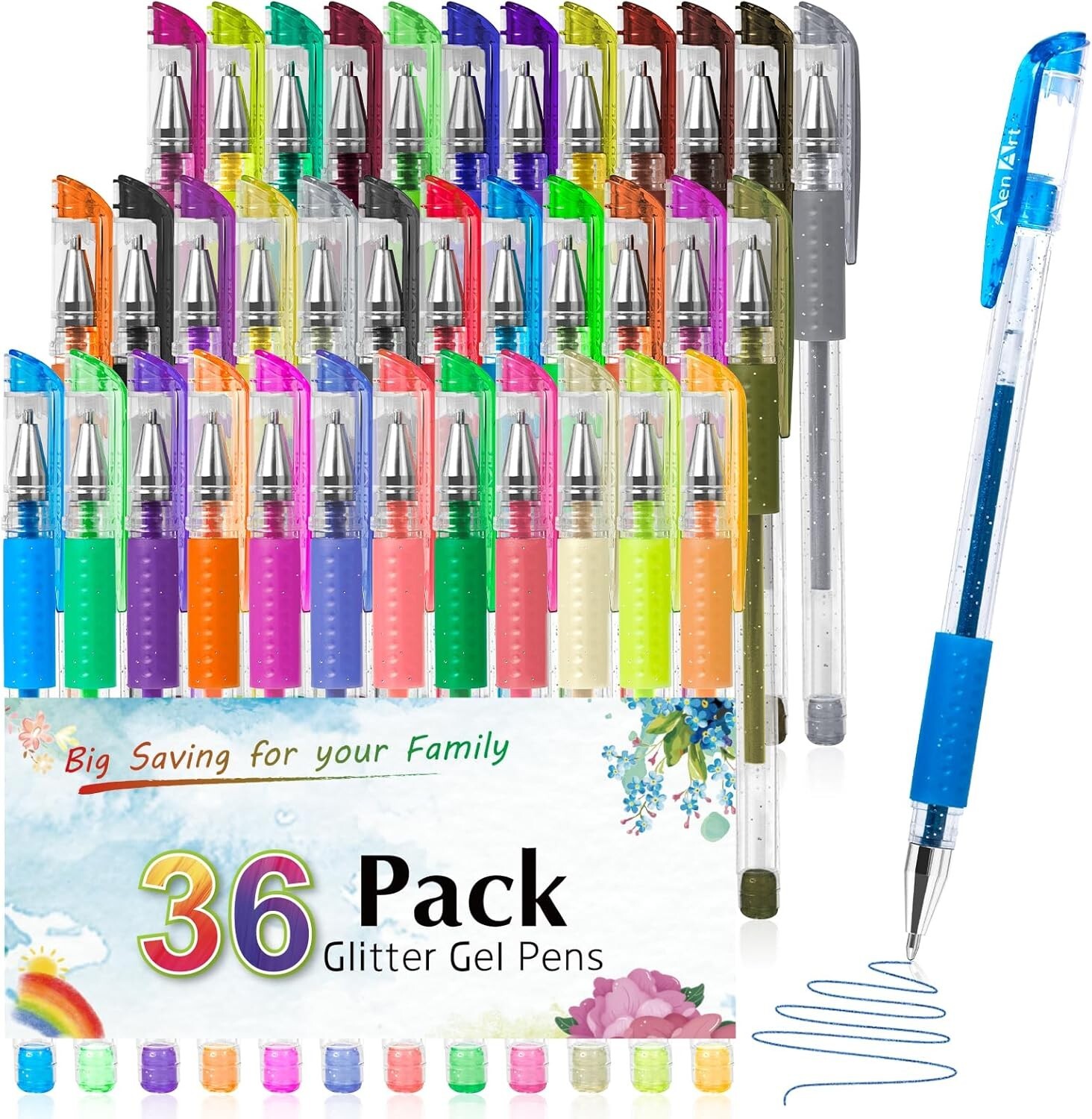 Aen Art Glitter Gel Pens for Adult Coloring Books 36 Colors Gel Marker Set Color