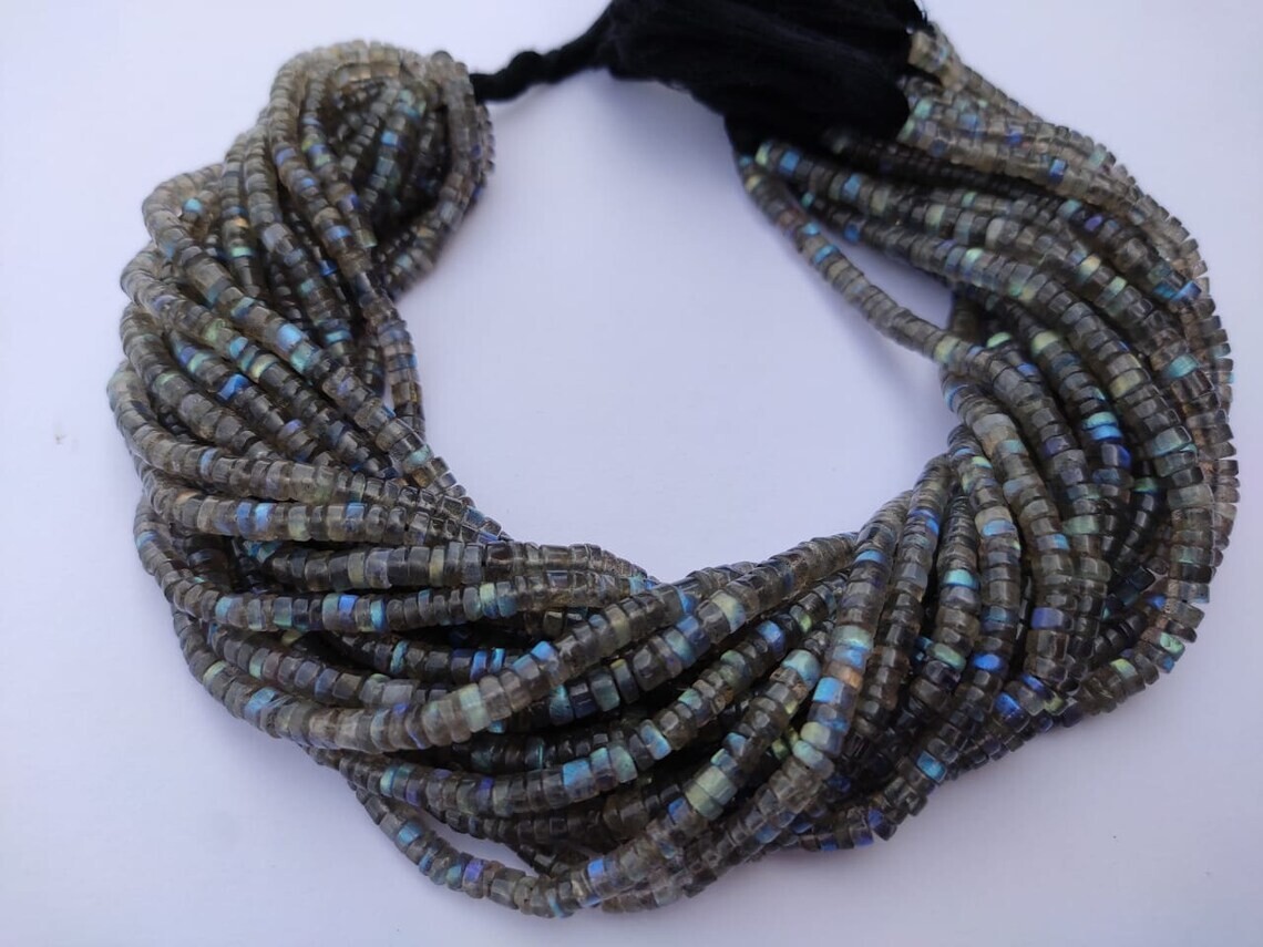2 Strand Flashy Labradorite Smooth Tire Shape Gemstone Loose Beads Strand 12”