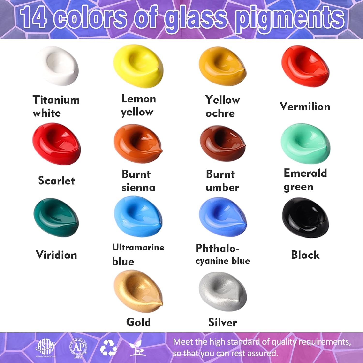 Colorful Stain Glass 1 Fl Oz (Pack of 1), 14 colors（1FL OZ）