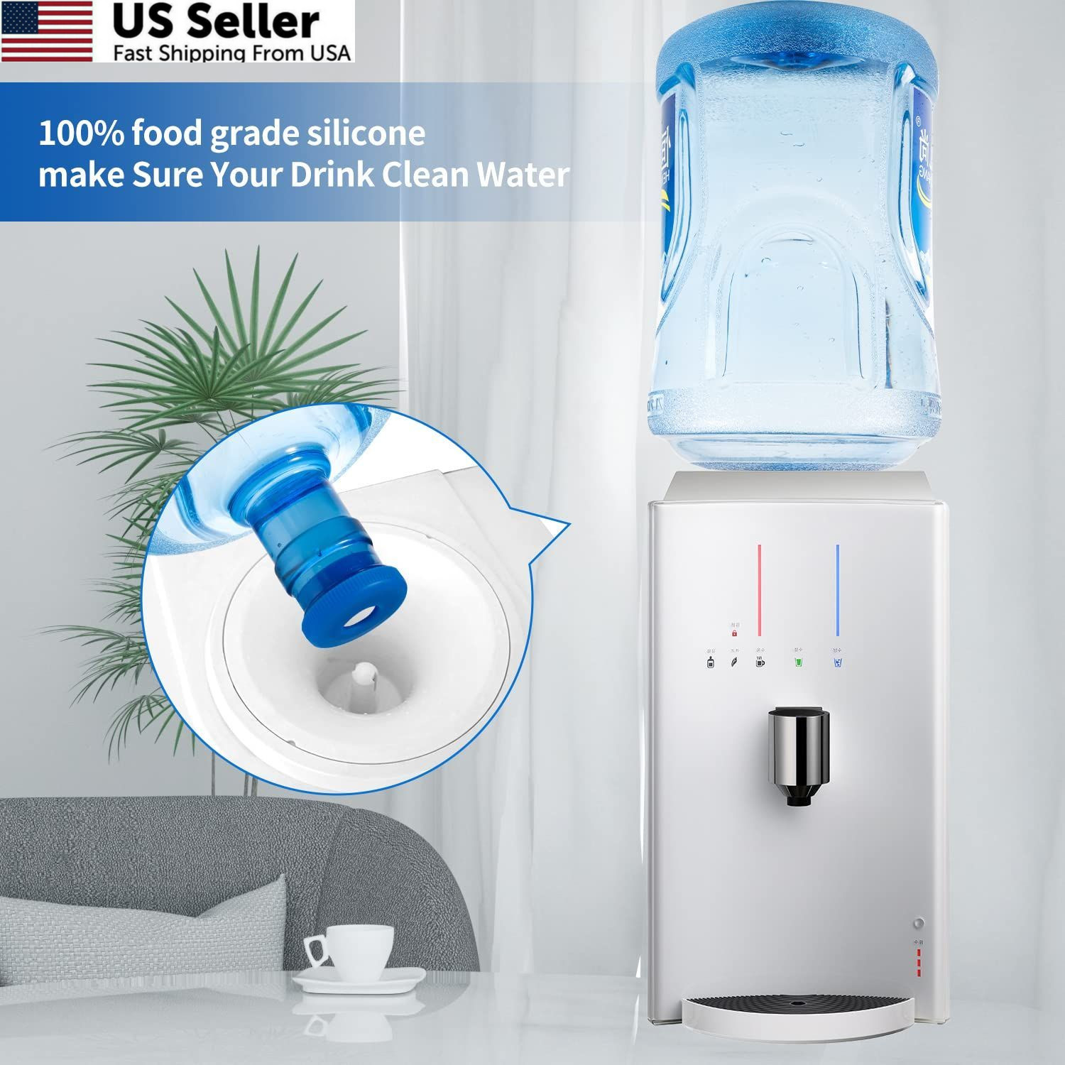 3 and 5 Gallon Water Jug Cap Reusable – Silicone Lid Blue-3 Pack