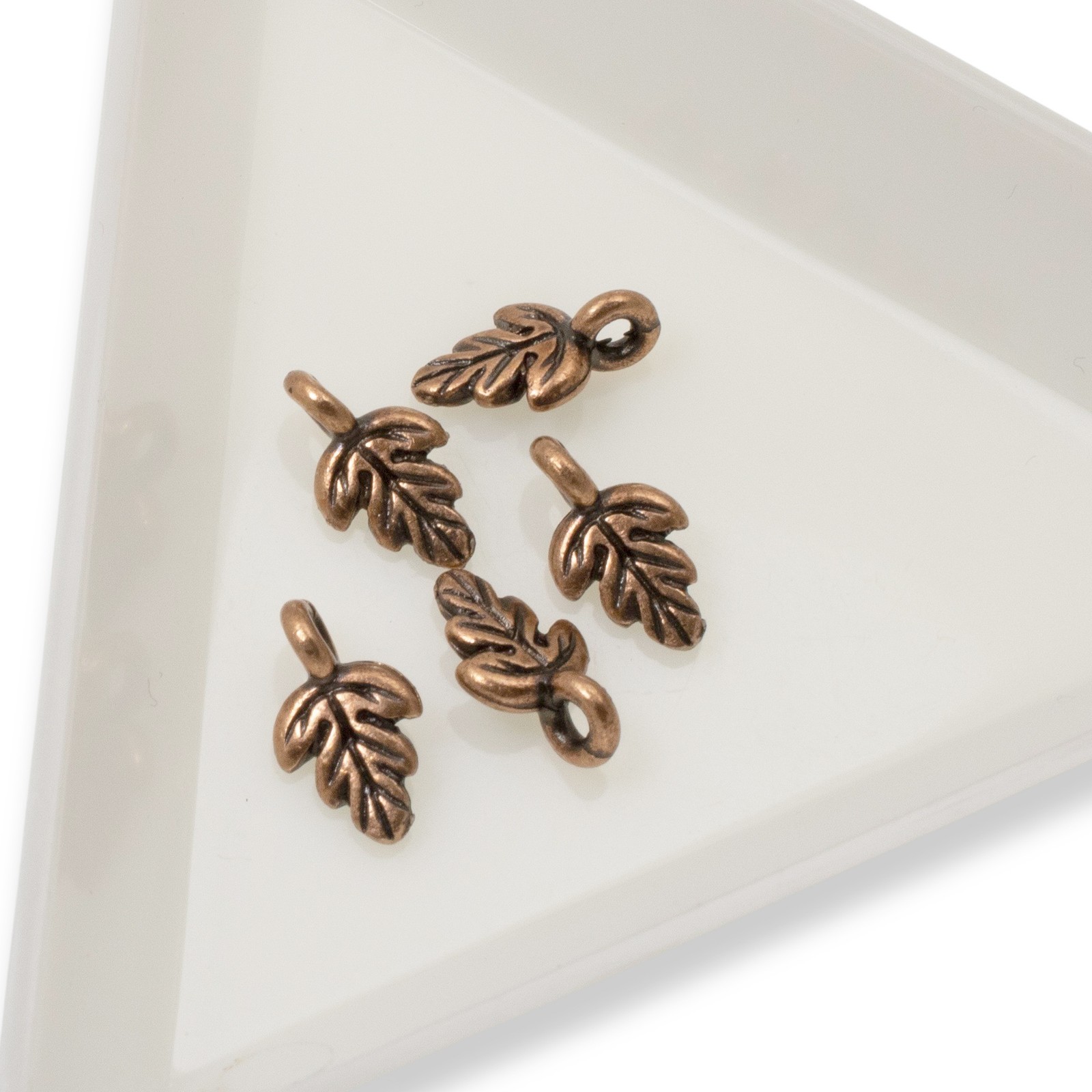 5 Petite Antique Copper Oak Leaf Charms – Detailed & Large Hole for Cord