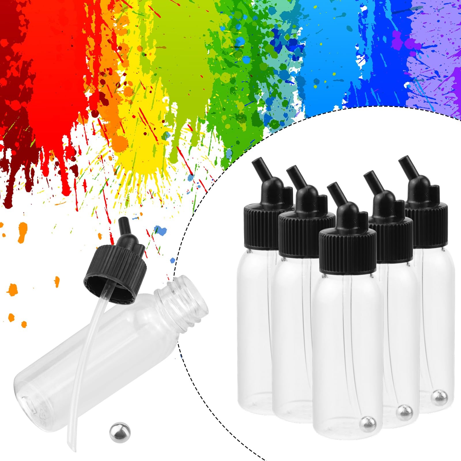 Plastic Jar Bottles 30ml Dual-Action Adapters Airbrush Bottles Pack of 10 wit