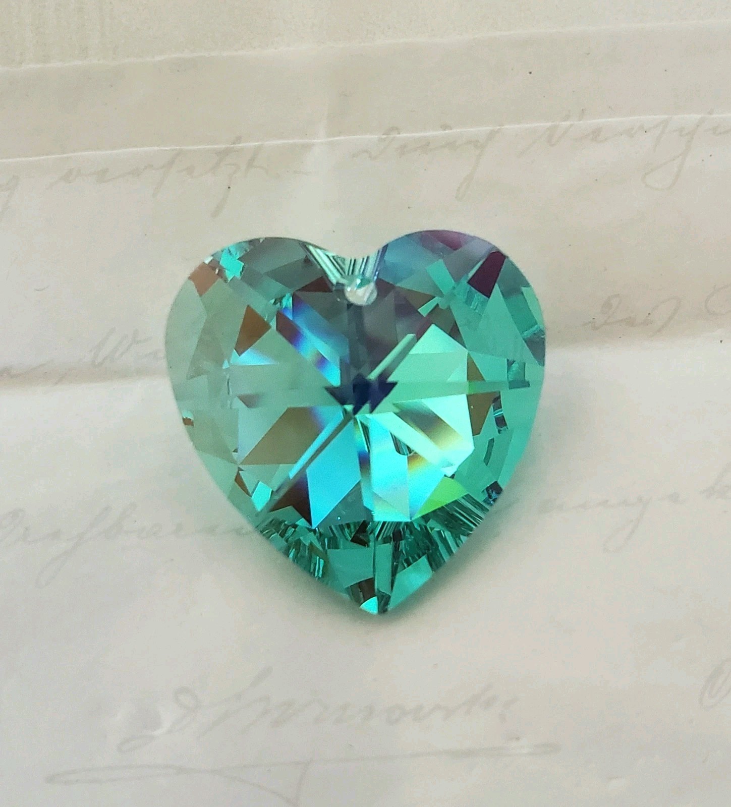 Vintage Swarovski 28mm Heart Pendant Prism Antique Green Blue AB (1pc) Rare