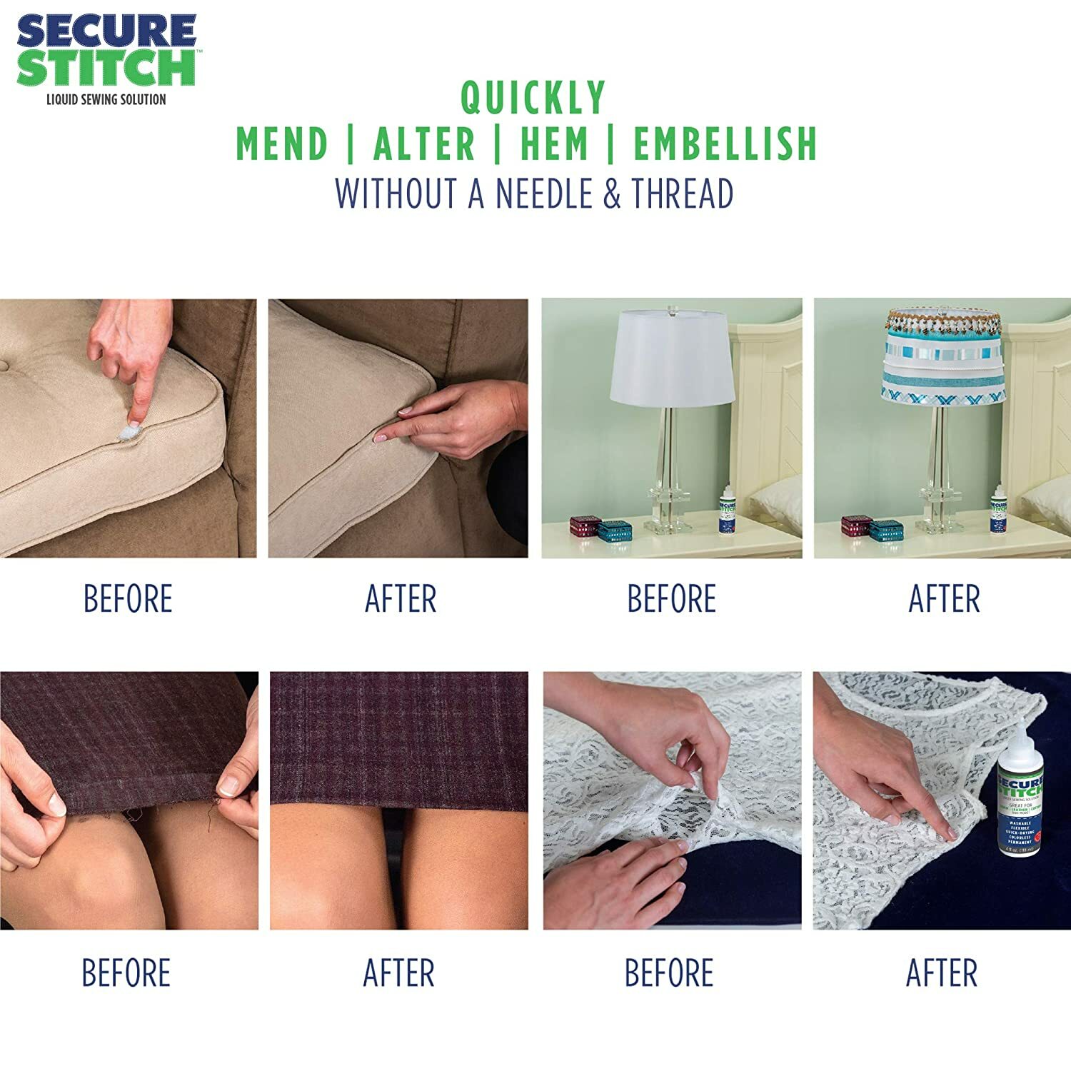 Secure Stitch Liquid Sewing Solution Kit! Fabric Glue