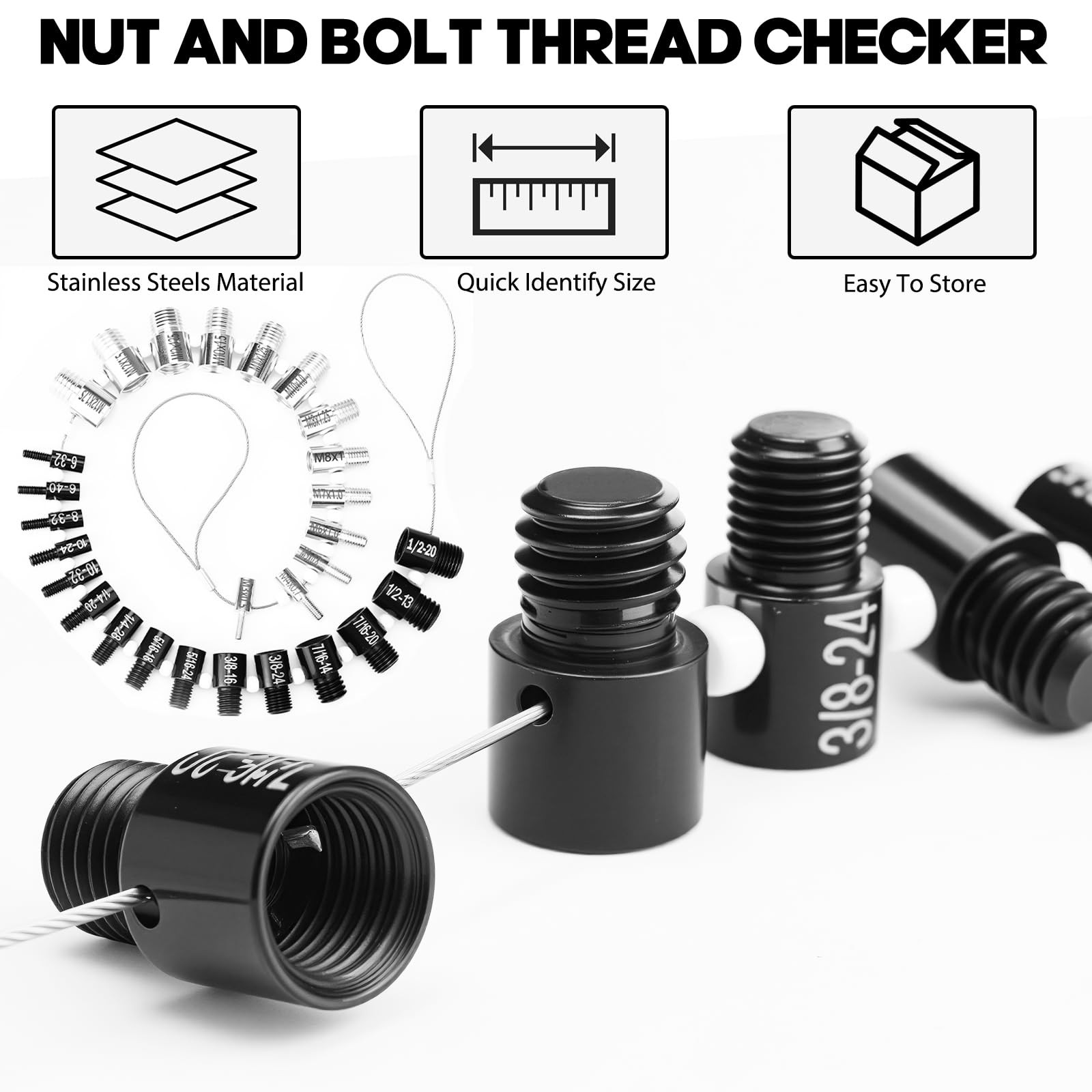 Nut and Bolt Thread Checker 28 28 Gauges – 15 Inch & 13 Metric, silver+black