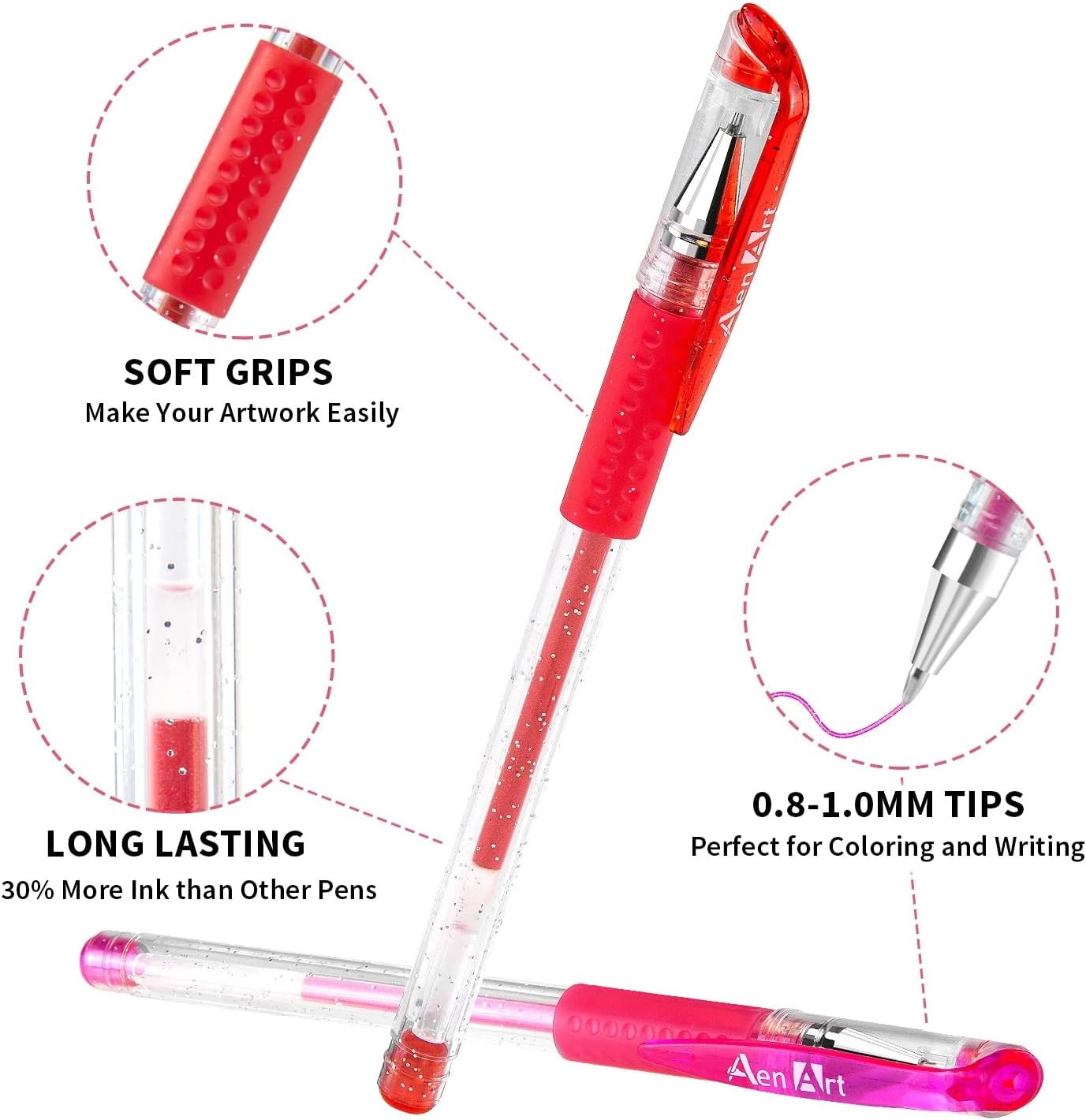 Aen Art Glitter Gel Pens, 100 Color Glitter Pen Set for Making Cards, 30% More I