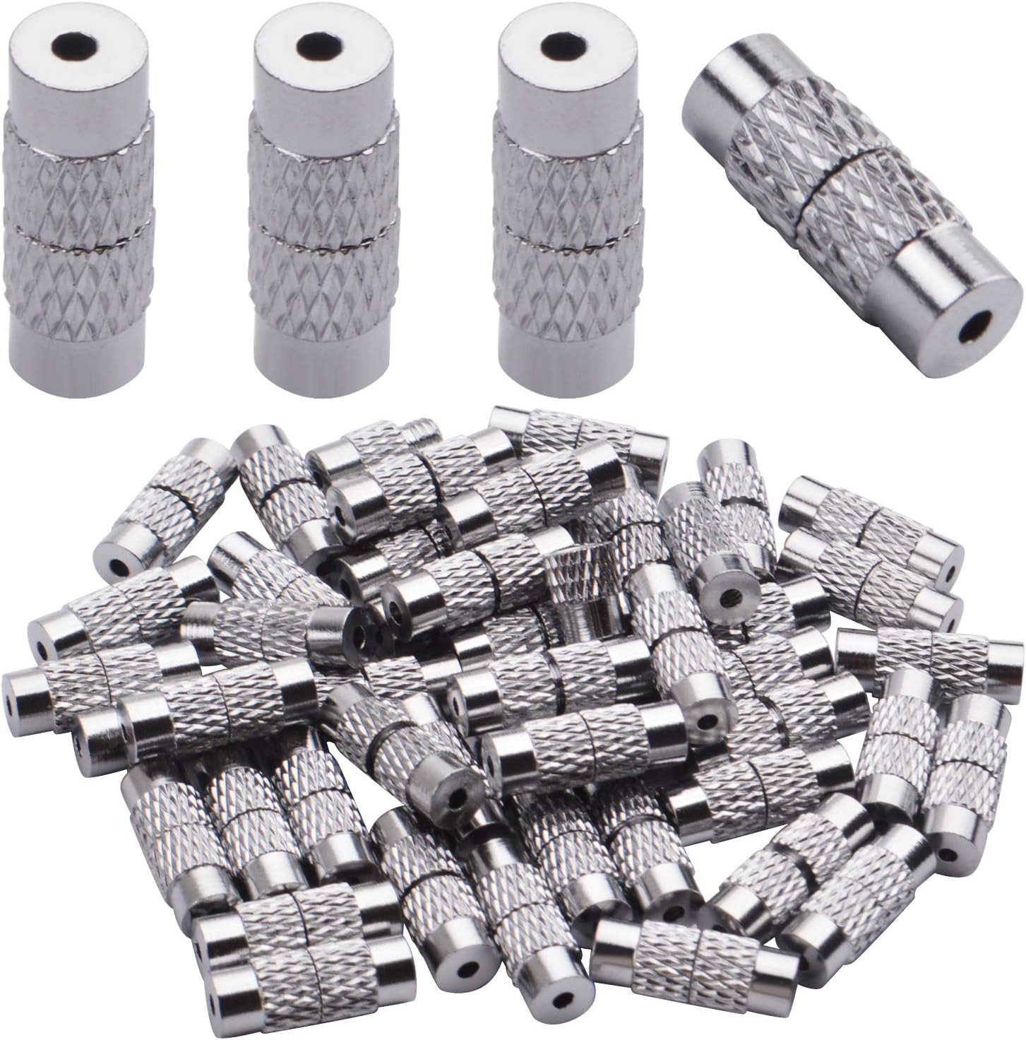 50Pcs Silver Brass Barrel Screw Clasps Cord End Caps for Jewelry Making