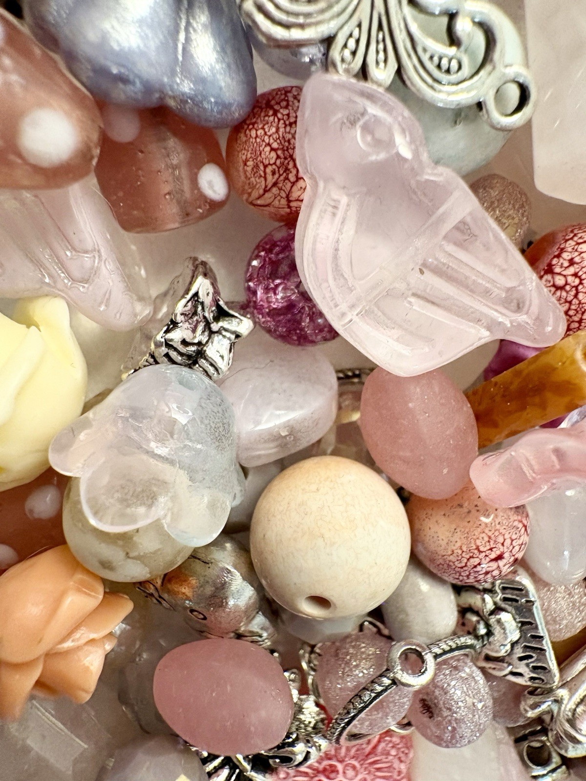 Pink Flowers BEAD MIX for Jewelry Making – Glass, Gemstone, Boho, Czech