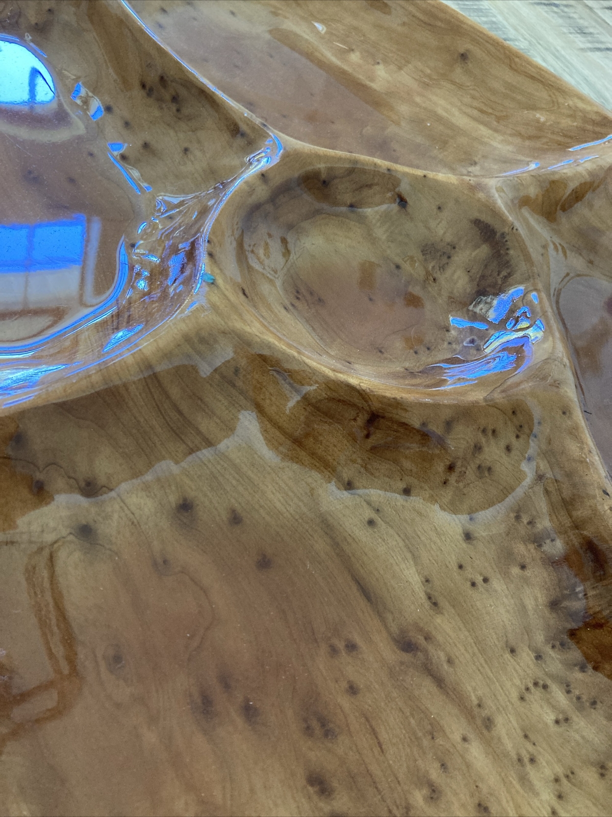 Large 18.5″ HAND MADE Divided LIVE WOOD Serving Tray w/TURQUOISE Accents