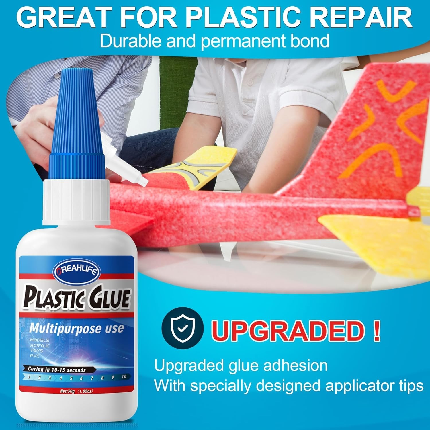 Super Glue for Plastic Repair, 30G Plastic Glue Strong Adhesive, Heavy Duty 👌
