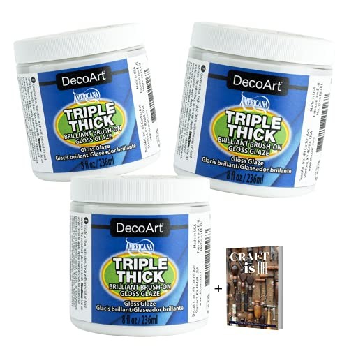 DecoArt Triple Thick Gloss Glaze – 3 Pack 8oz Clear Coat Glaze – FREE Postage