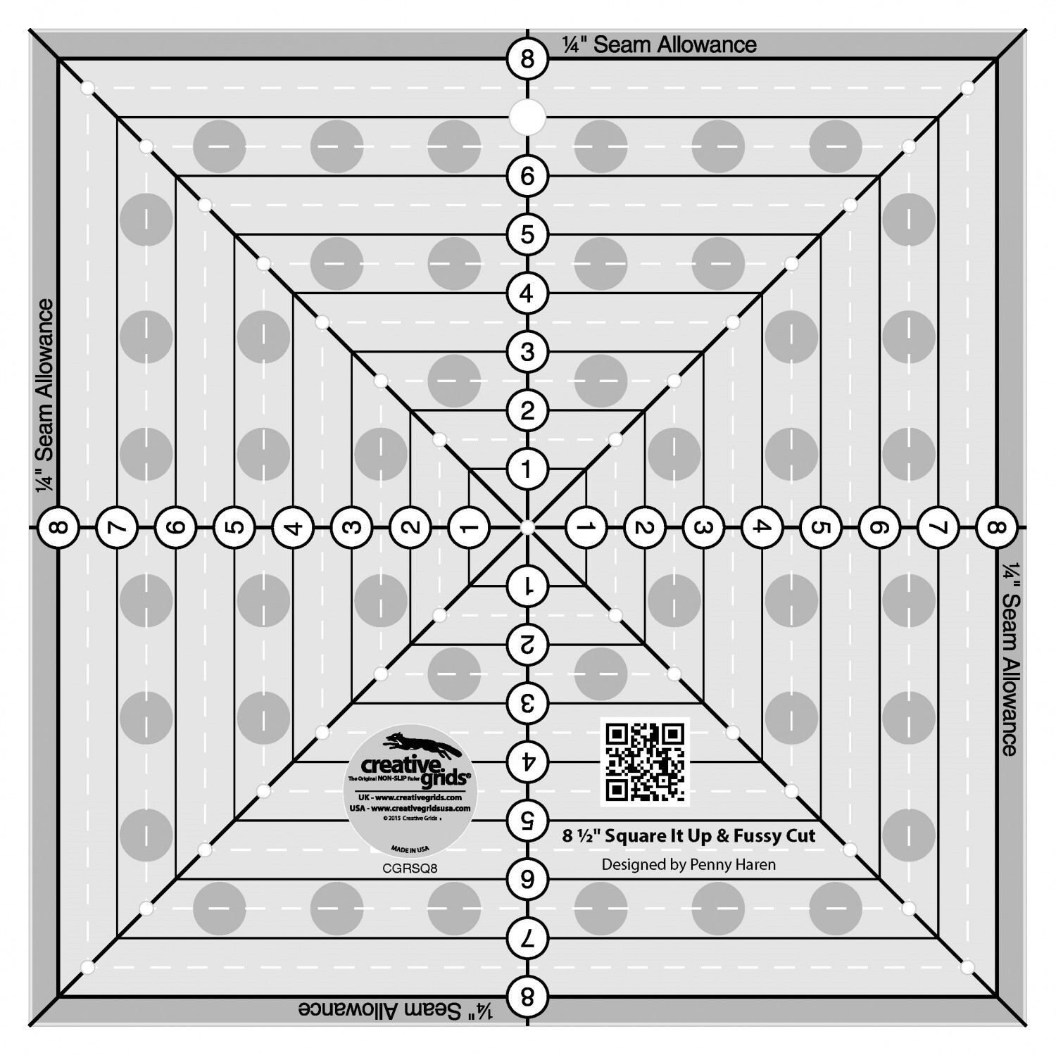 US Seller-Creative Grids 8-1/2″ Square It Up Fussy Cut Square Quilt Ruler CGRSQ8