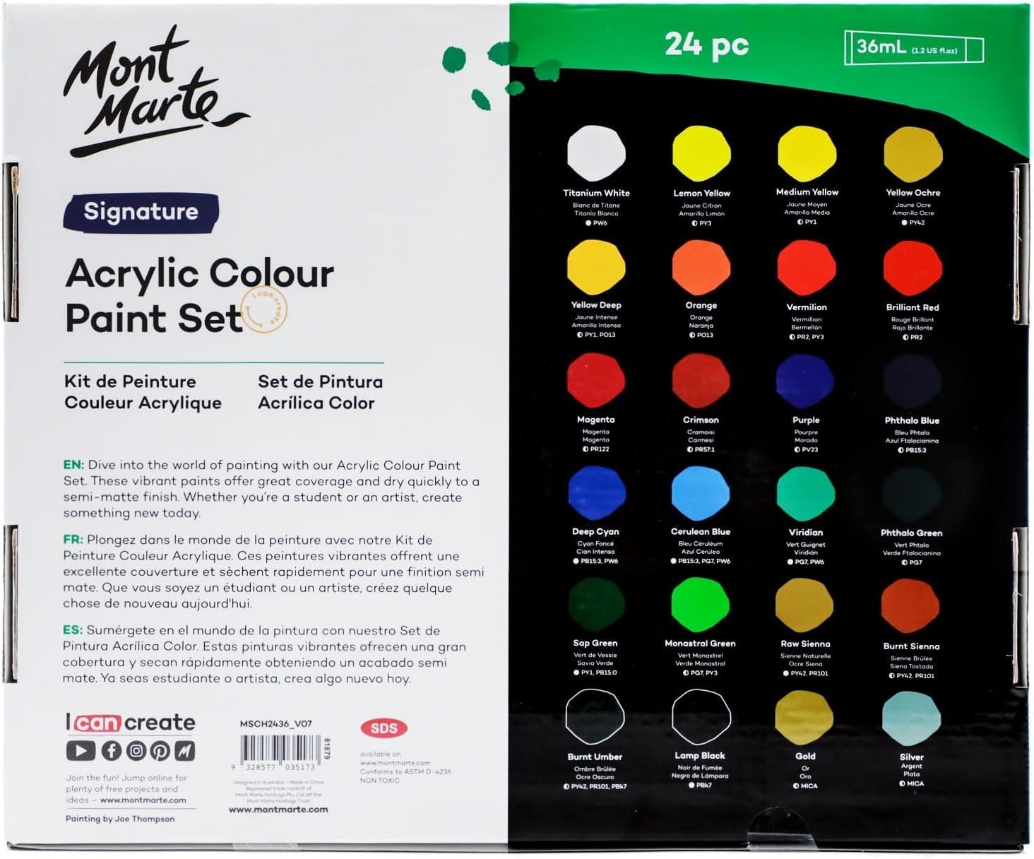 Acrylic Colour Paint Set Signature 24pc x 1.21 fl.oz 36ml, Acrylic Paint Kit…