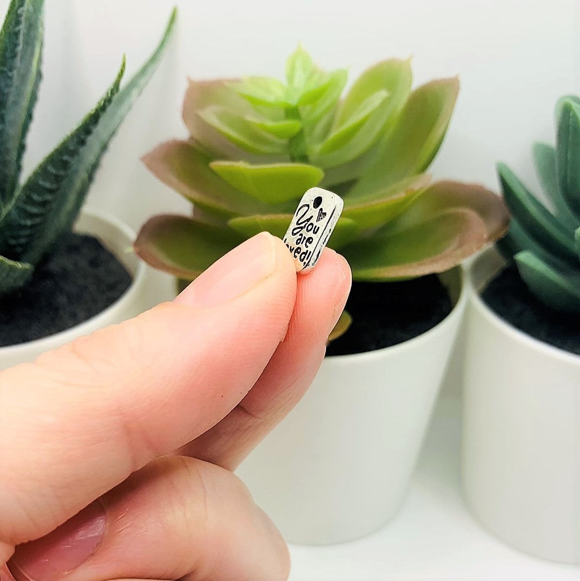 Tiny Silver You Are Loved Affirmation Charms, 11x7mm – US Seller