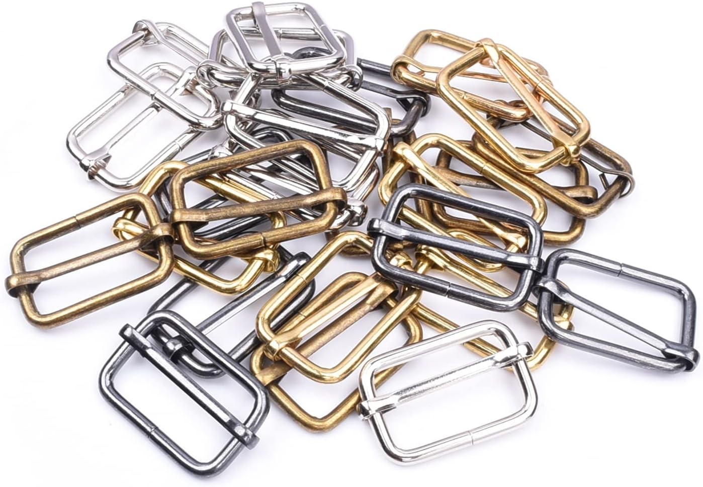 25 Pack 1 Inch Metal Adjustable Slide Buckles Tri-Glide Rectangle Adjuster Su…