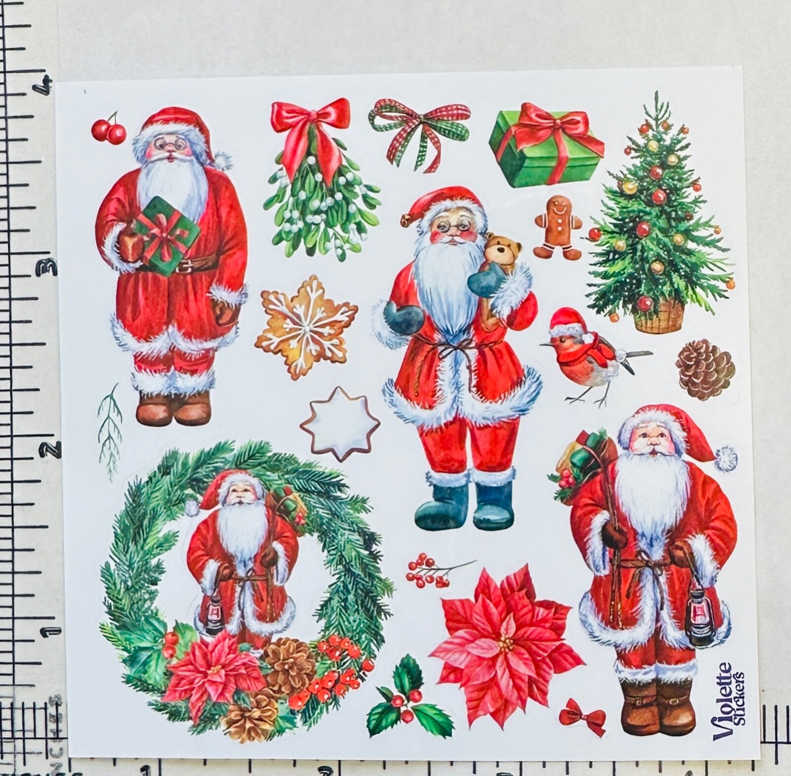 Violette Stickers Pine Wreath Santa Xmas Stickers Craft Planner Supply Scrapbook