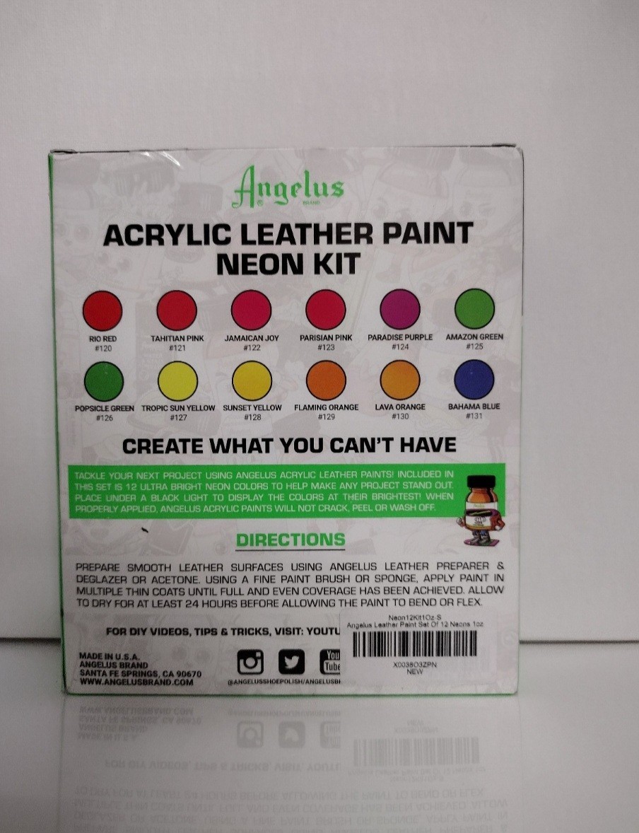 Angelus Acrylic Leather Paint 12 Colors Noen Kit 1oz Each