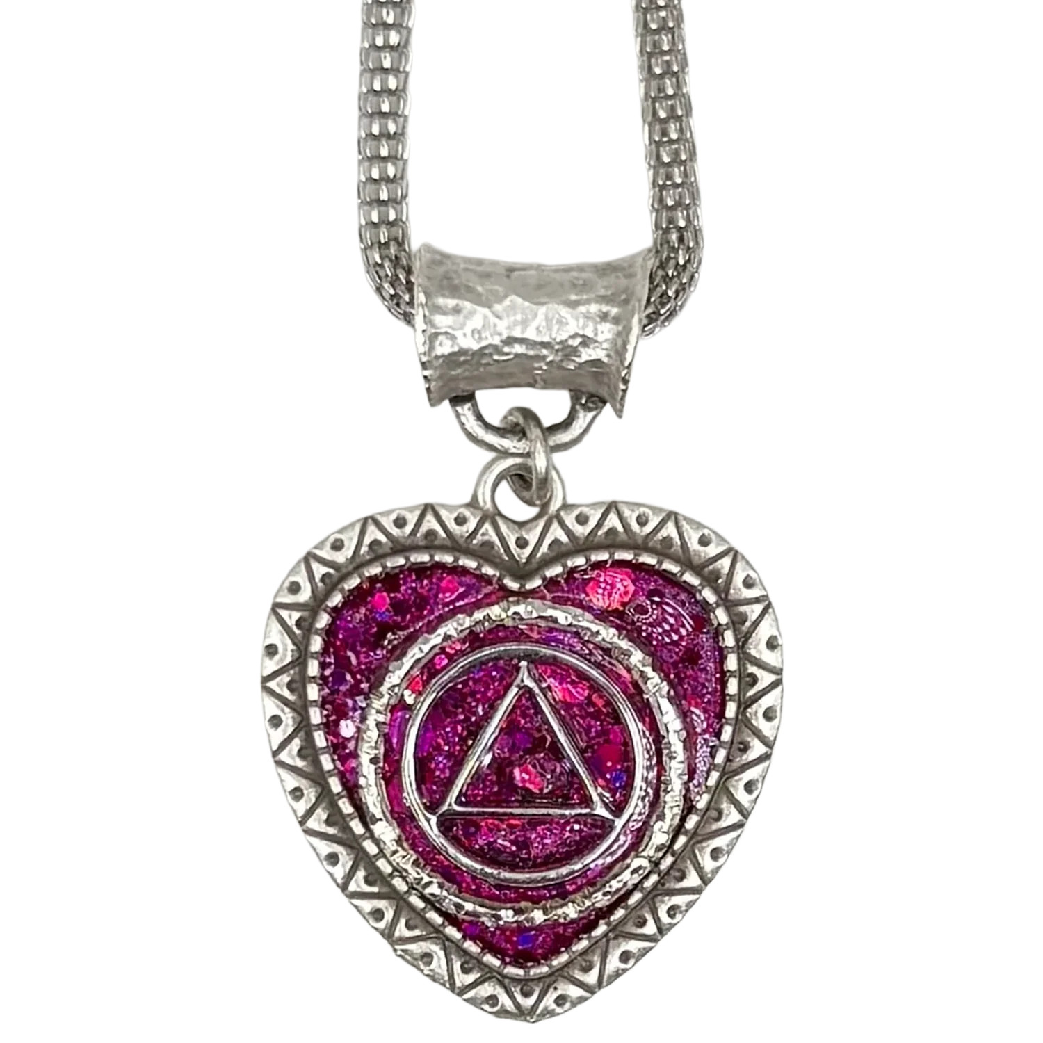 B02. “Pink Starlight Heart”, AA Silver Plated Necklace.