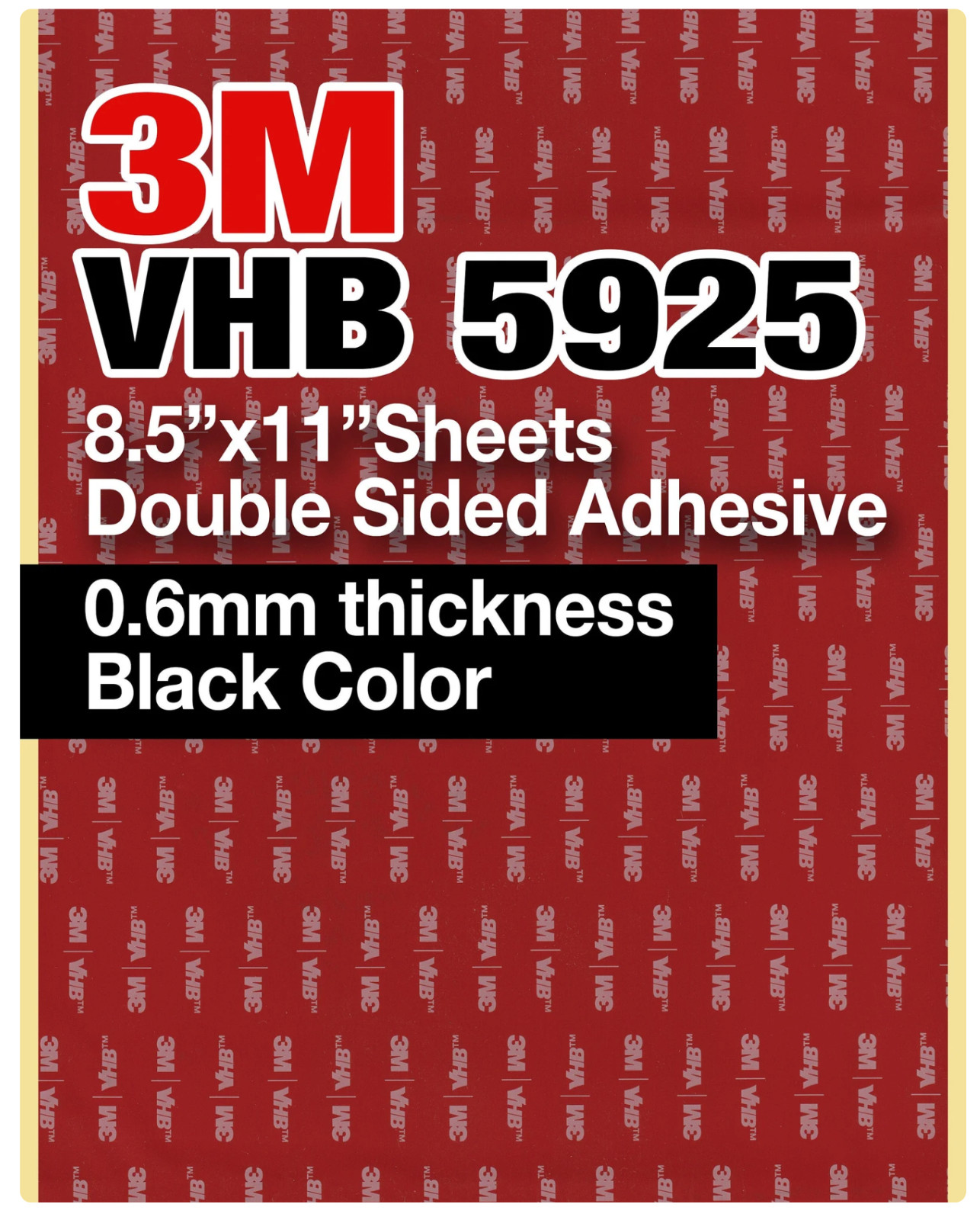 3M VHB 5925 8.5″x11″ Double Sided Adhesive 0.6mm thickness black sheets 2 pack